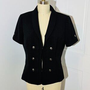 Tahari Short sleeved black blazer/jacket w/ military style buttons & peplum